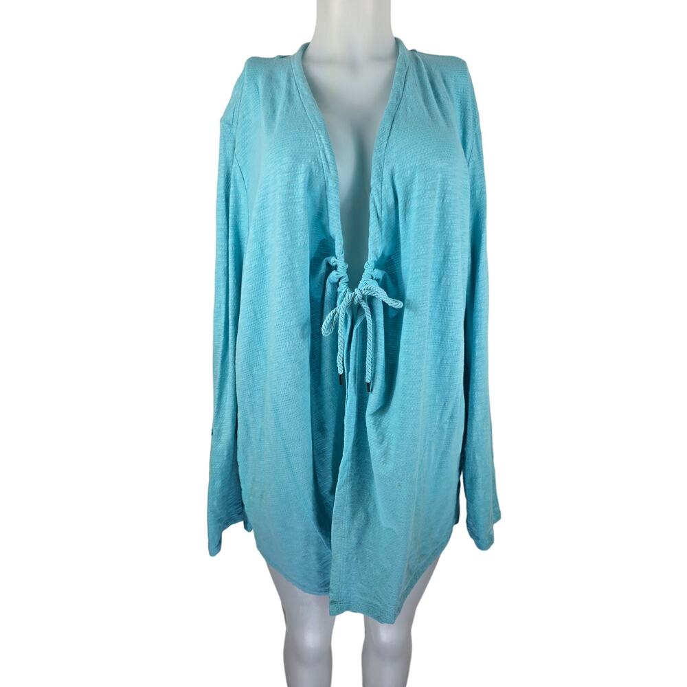 Talbots Turquoise Cardigan Tie Front Side Pockets Lightweight Women XL